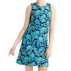 J. Crew Dress Green Blue Paisley Vineyard Jacquard Dress Size 2